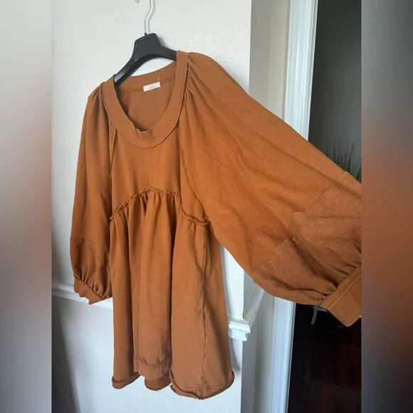 Rust Brown Babydoll Sweatshirt Dress C&V CHELSEA & Violet large - Picture 2 of 14